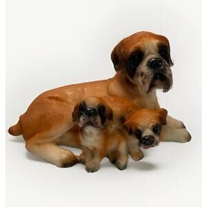 Dimontti Boxer Dog Family Figurine Mom With 2 Puppies Italy Style Brown